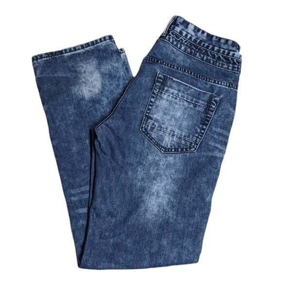 BlacX Dennis Jeans Men Size 34 Y2K Blue Acid Wash Distressed Denim Vintage Style - Picture 3 of 7